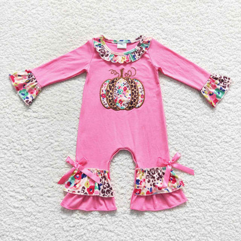 Infants girl pumpkin leoaprd pink romper