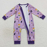 Toddler kids hocus halloween purple zip romper