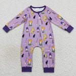 Toddler kids hocus halloween purple zip romper