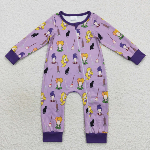 Toddler kids hocus halloween purple zip romper