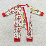 Infants boy christmas green zipper romper