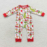 Infants boy christmas green zipper romper