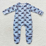 Infants boy tractor blue footed romper