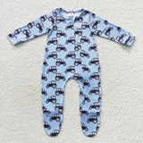 Infants boy tractor blue footed romper