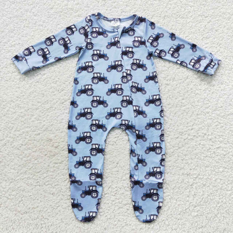 Infants boy tractor blue footed romper