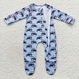 Infants boy tractor blue footed romper