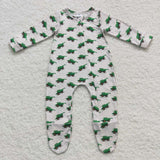 Infant boys green tractors cover footed romper