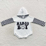 Little mama's boy checkered hooded romper