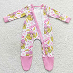 Baby girl pink western howdy barbie footed romper