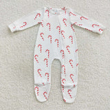 Candy canes newborn christams white footed romper