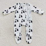 Black trees toddler footed white romper