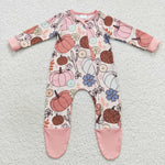 Toddler fall pumpkins flower footed romper