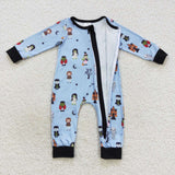 Newborn boy cartoon halloween blue zipper romper