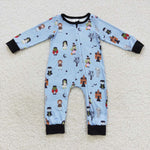 Newborn boy cartoon halloween blue zipper romper