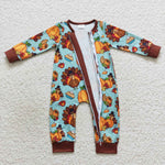 Newborn boy thanksgiving turkey pumpkin ruffle romper