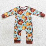 Newborn boy thanksgiving turkey pumpkin ruffle romper