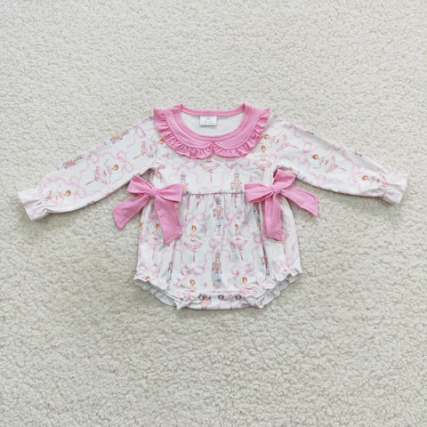 Toddler girl pink ruffle bow romper