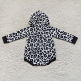 Smiley pocket baby leopard black hooded romper