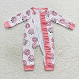 Santa baby girls flowers ruffle zipper romper