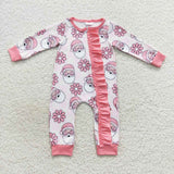 Santa baby girls flowers ruffle zipper romper