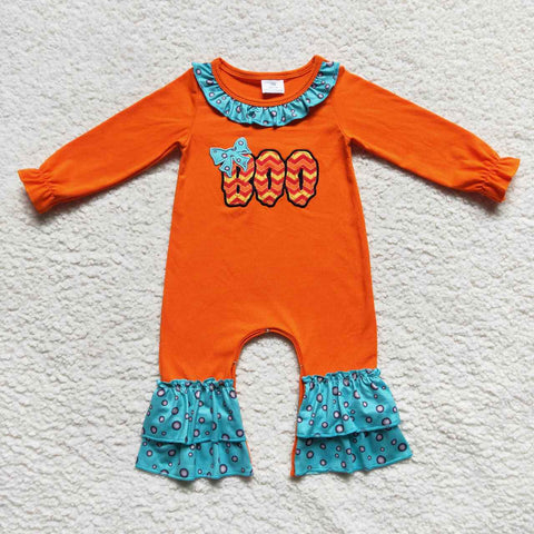 Little boo applique orange fall romper