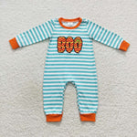 Boo spider applique toddler boy striped romper