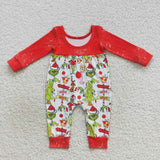 Little girl grinchmas long sleeve romper