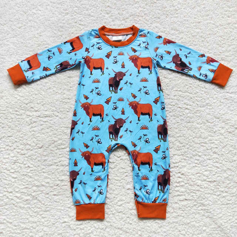 Newborn girls cow flower blue orange Long sleeves baby romper