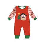 LR0659 red christmas house long sleeve baby romper