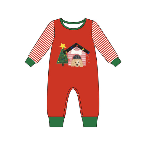 LR0659 red christmas house long sleeve baby romper