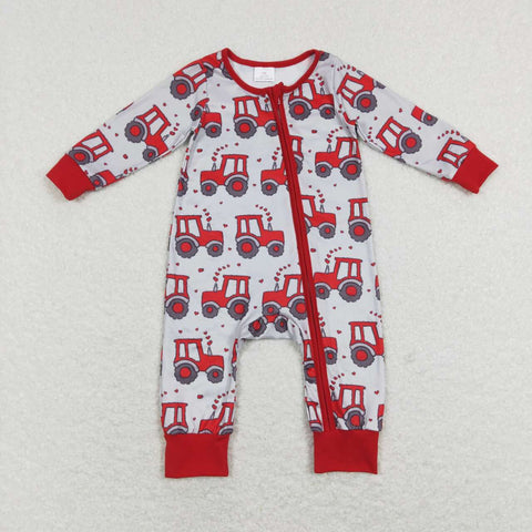 LR0887 baby boy heart truck valentines day zipper romper