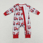 LR0887 baby boy heart truck valentines day zipper romper