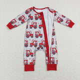 LR0887 baby boy heart truck valentines day zipper romper