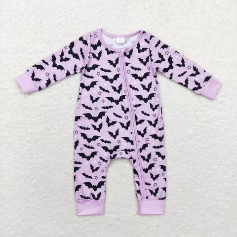 LR1097 Bamboo baby girl  clothes purple bat girl halloween romper