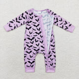 LR1097 Bamboo baby girl  clothes purple bat girl halloween romper