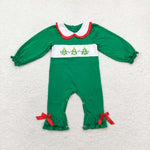 LR1119  baby girl clothes embroidery green tree girl christmas smocked romper