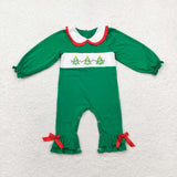 LR1119  baby girl clothes embroidery green tree girl christmas smocked romper