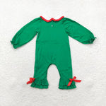 LR1119  baby girl clothes embroidery green tree girl christmas smocked romper