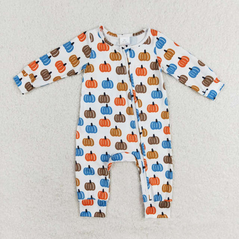 LR1218   baby boy clothes pumpkin boy thanksgiving winter romper