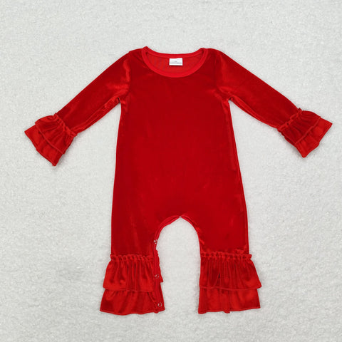 LR1286  baby girl clothes red velvet girl christmas winter romper