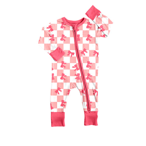 LR1298 pre-order baby girl clothes bow gingham girl winter romper-2024.7.16