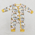 LR1332 Bamboo baby boy clothes truck boy christmas winter romper