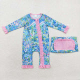 LR1339 Bamboo baby girl clothes floral girl winter romper