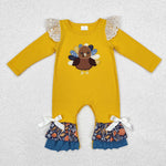 LR1423  baby girl clothes embroidery turkey girl thanksgiving winter romper