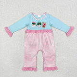 LR1476  baby girl clothes embroidery santa claus girl christmas winter romper