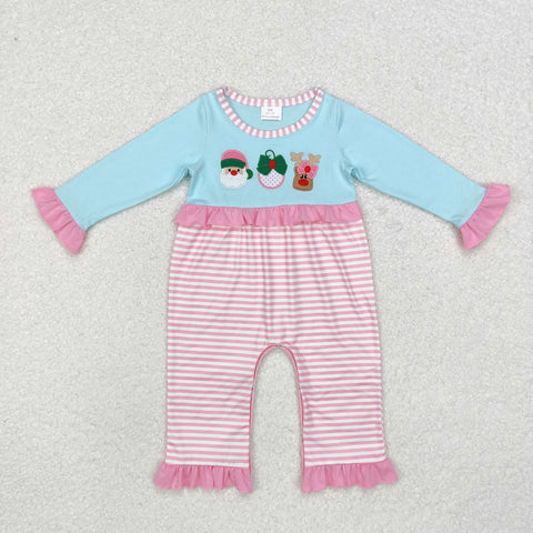 LR1476  baby girl clothes embroidery santa claus girl christmas winter romper