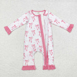 LR1584 Bamboo baby girl clothes pink bows girl winter romper