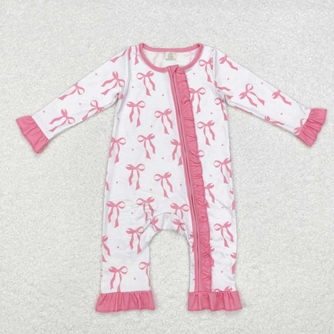 LR1584 Bamboo baby girl clothes pink bows girl winter romper