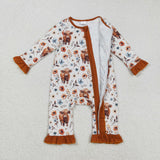 LR1624   baby girl clothes highland cow toddler girl  winter romper