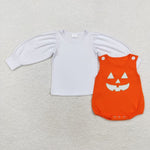 LR1702 baby girl  clothes embroidered smiley girl halloween romper  set